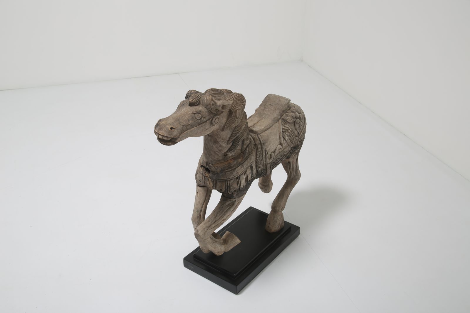 19th Century Antique Carved Wood Carnival Carousel Horse On Plinth photo Home Decor