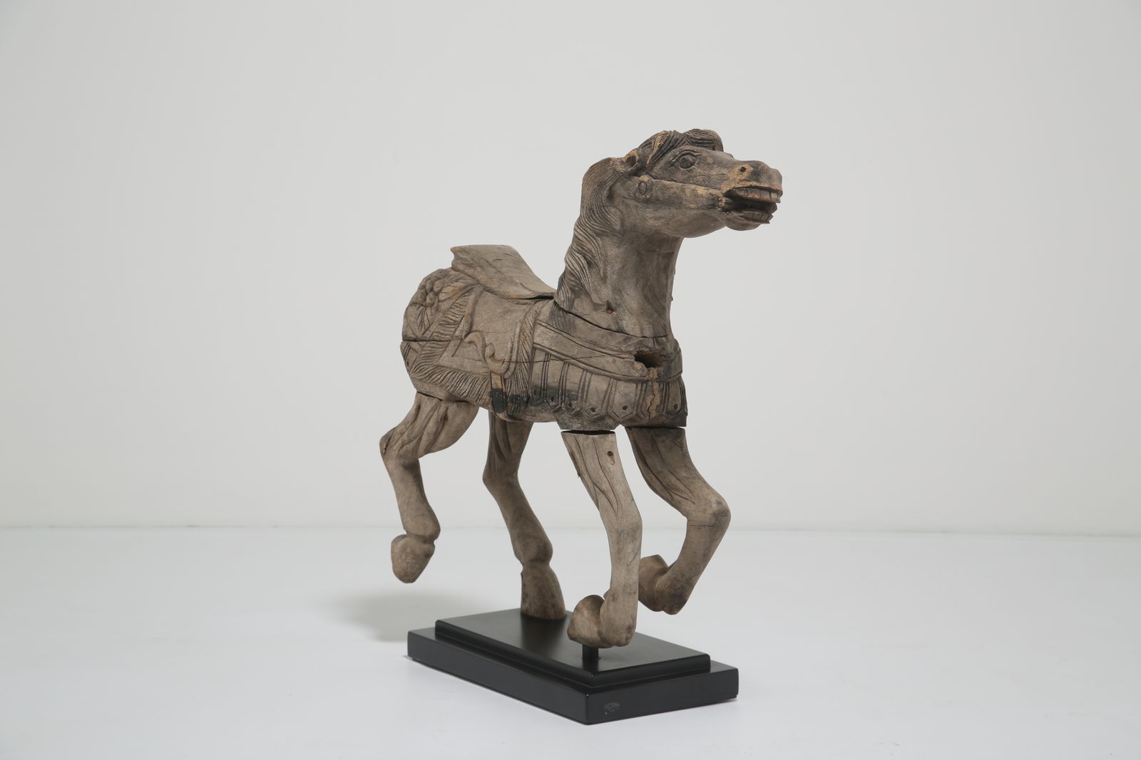 photo for sale 19th Century Antique Carved Wood Carnival Carousel Horse On Plinth