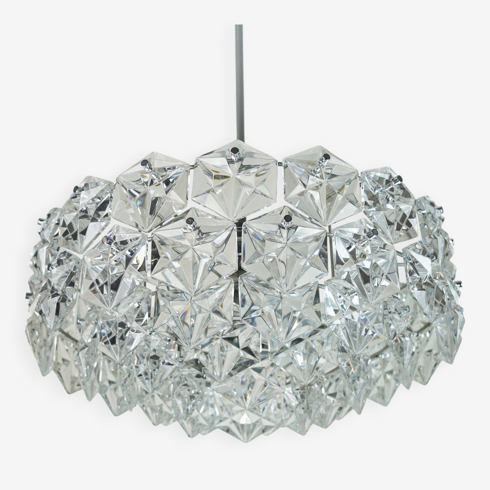 Kinkeldey Chandelier In Glass And Chrome With 66 Prisms, 1960s