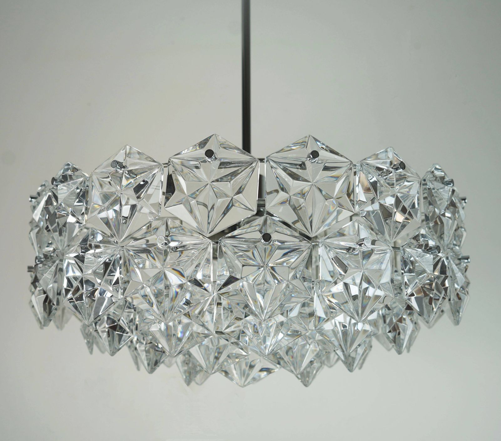 Kinkeldey Chandelier In Glass And Chrome With 66 Prisms, 1960s photo for sale