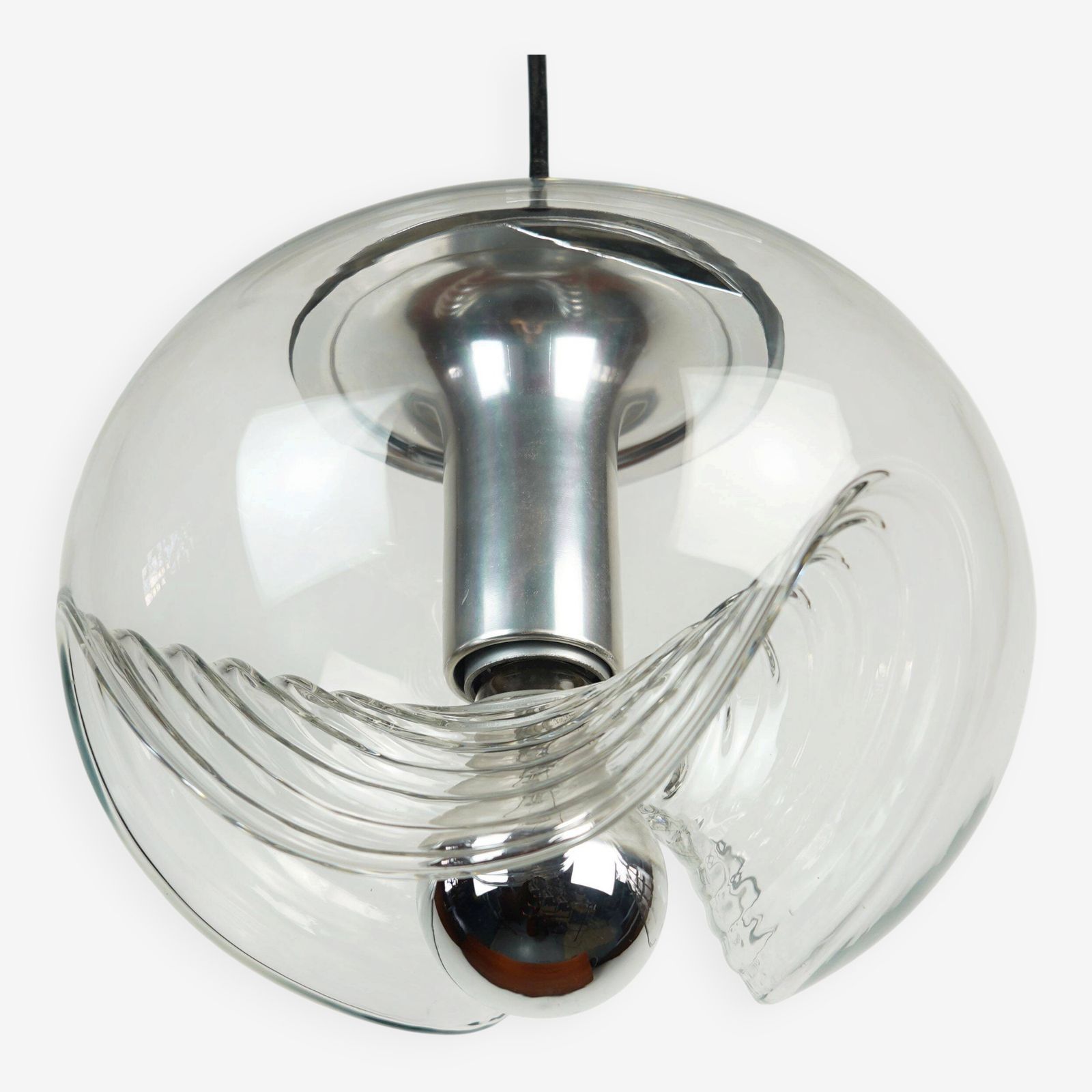 'Wave' Pendant Light In Clear Glass And Chrome By Peill & Putzler, Mid Century, 1960s