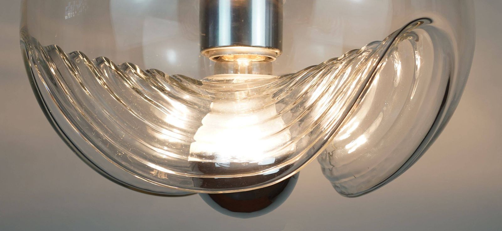 photo furniture 'Wave' Pendant Light In Clear Glass And Chrome By Peill & Putzler, Mid Century, 1960s