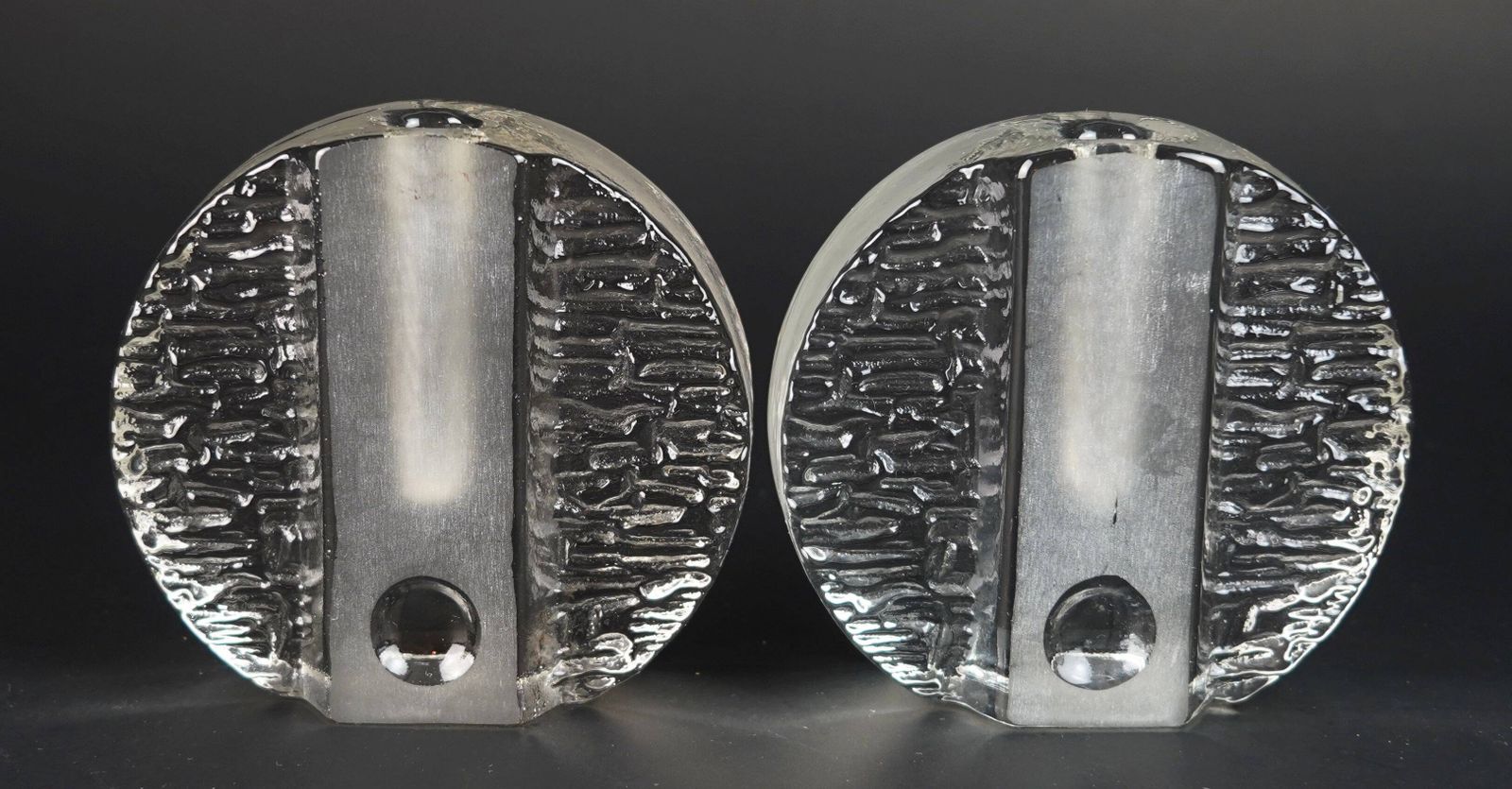 Set Of 3 Round Block Walther Glass Soliflore Vases From The 1960s And 70s, Op Art Style photo vintage