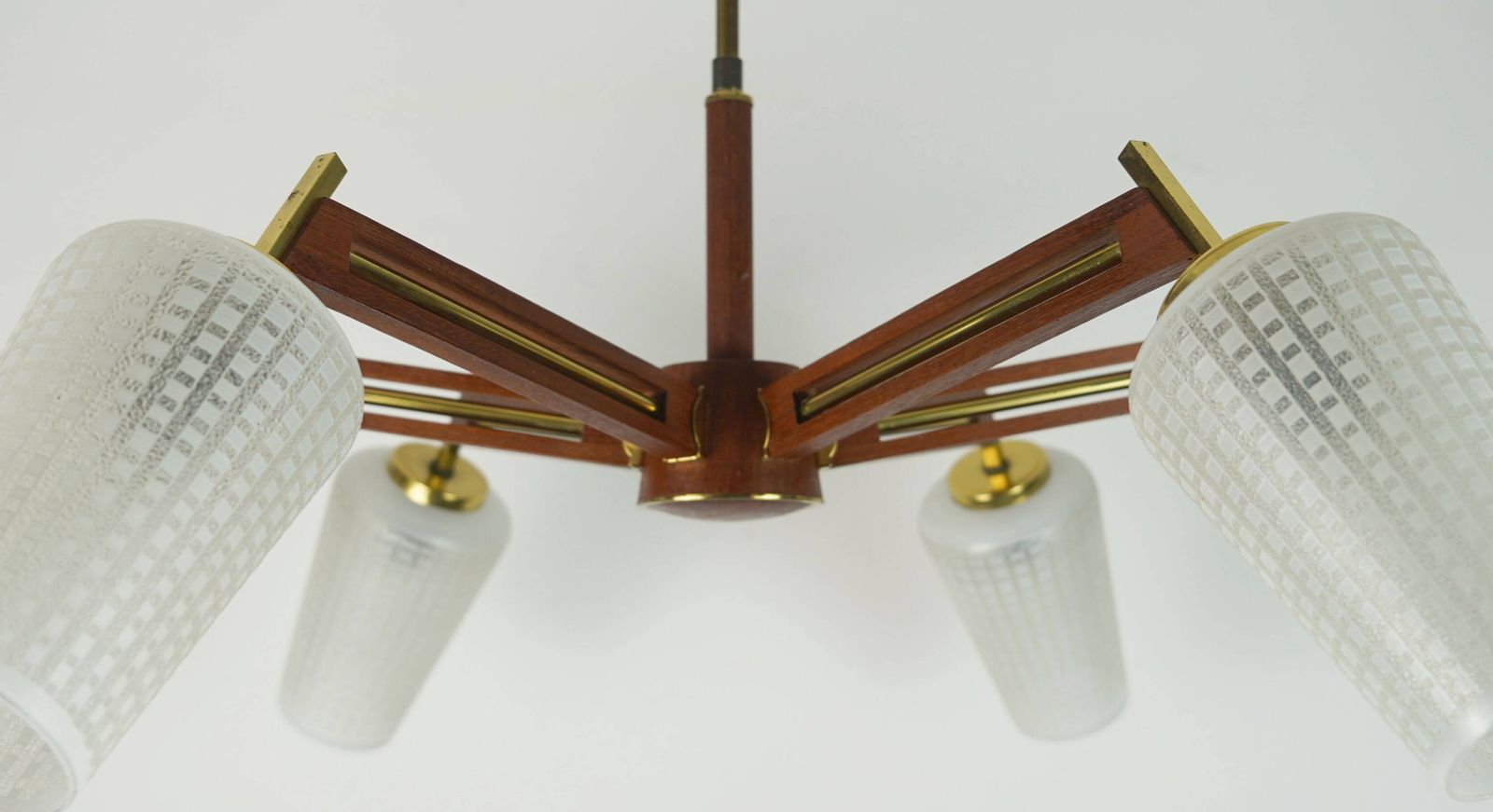 1960s Mid Century Sputnik 8 Light Chandelier Teak Brass Glass Ceiling Light photo Lighting