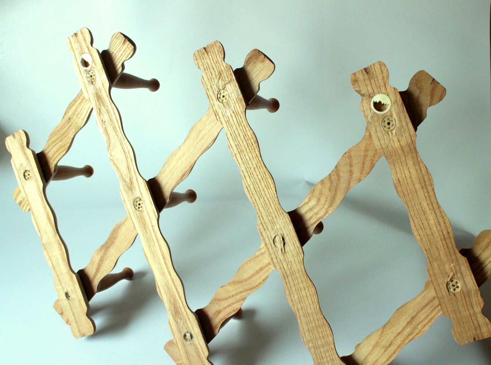 Extendable Wooden Wall Mounted Coat Rack With 10 Hooks   Vintage From The 70s photo vinterior