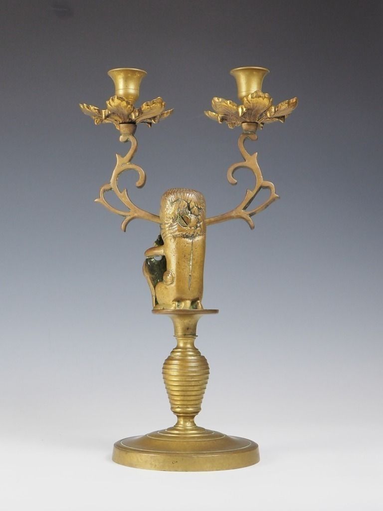 Home Decor 19th Century Dutch Brass Lion Candelabra Candle Holder photo