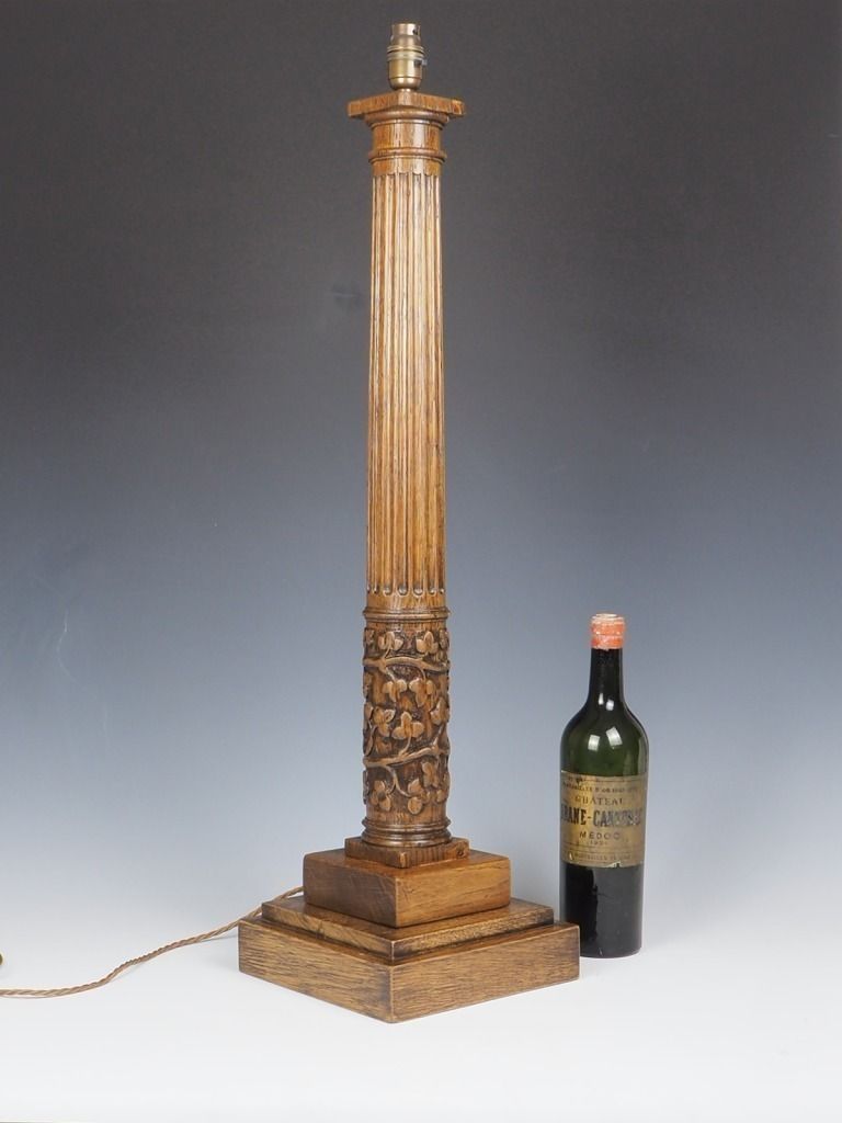 Antique Tall Oak Corinthian Table Lamp photo furniture