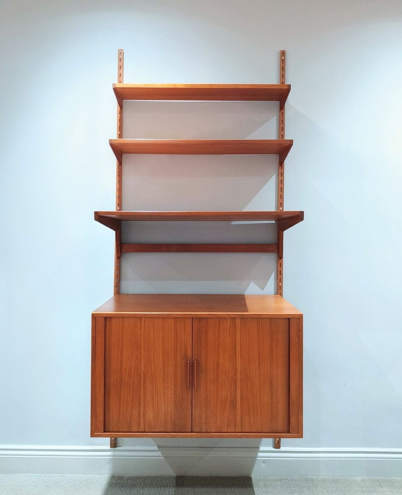 Mid 20th Century Fm Modular Shelving With Tambour Cabinet Designed By Kai Kristiansen photo furniture