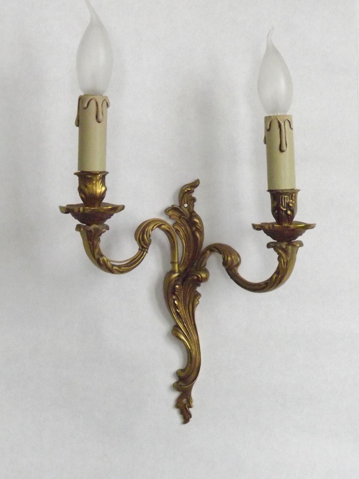 photo buy Elegant Vintage French Bronze Double Wall Sconces With Acanthus Leaf Detail