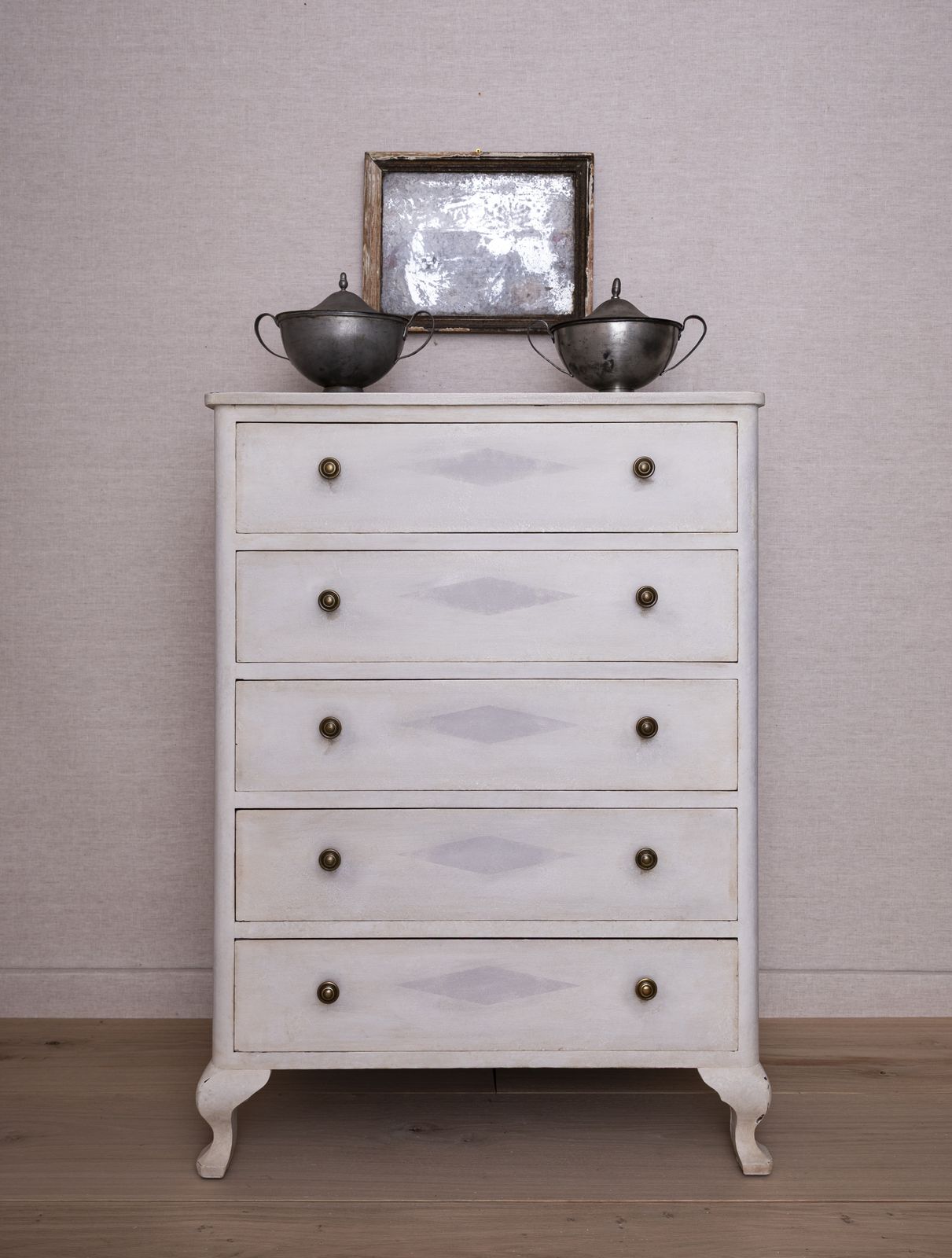 Edwardian Chest Of Drawers   Later Hand Painted In Aged Old White