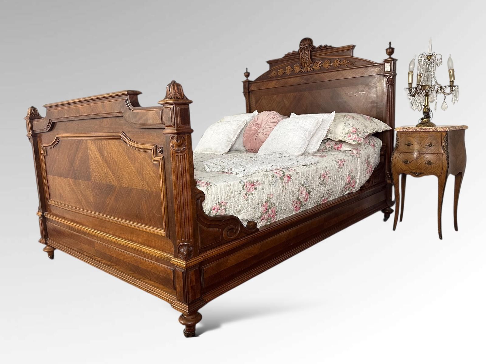 Antique French Carved Double Bed Frame Louis XVI Style photo 965.0