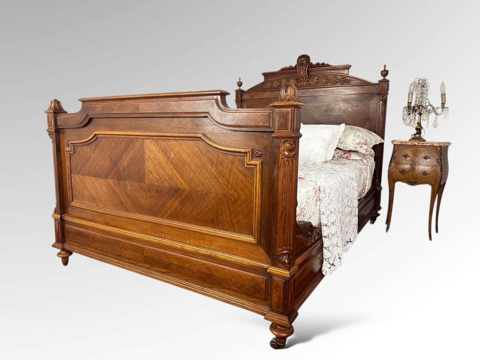 Antique French Carved Double Bed Frame Louis XVI Style photo vinterior