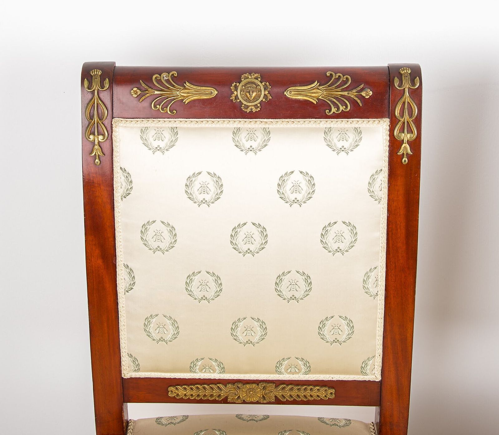 Pair Of Antique French Empire Style Mahogany Chairs With Ormolu Mounts Upholstered Seats photo Furniture