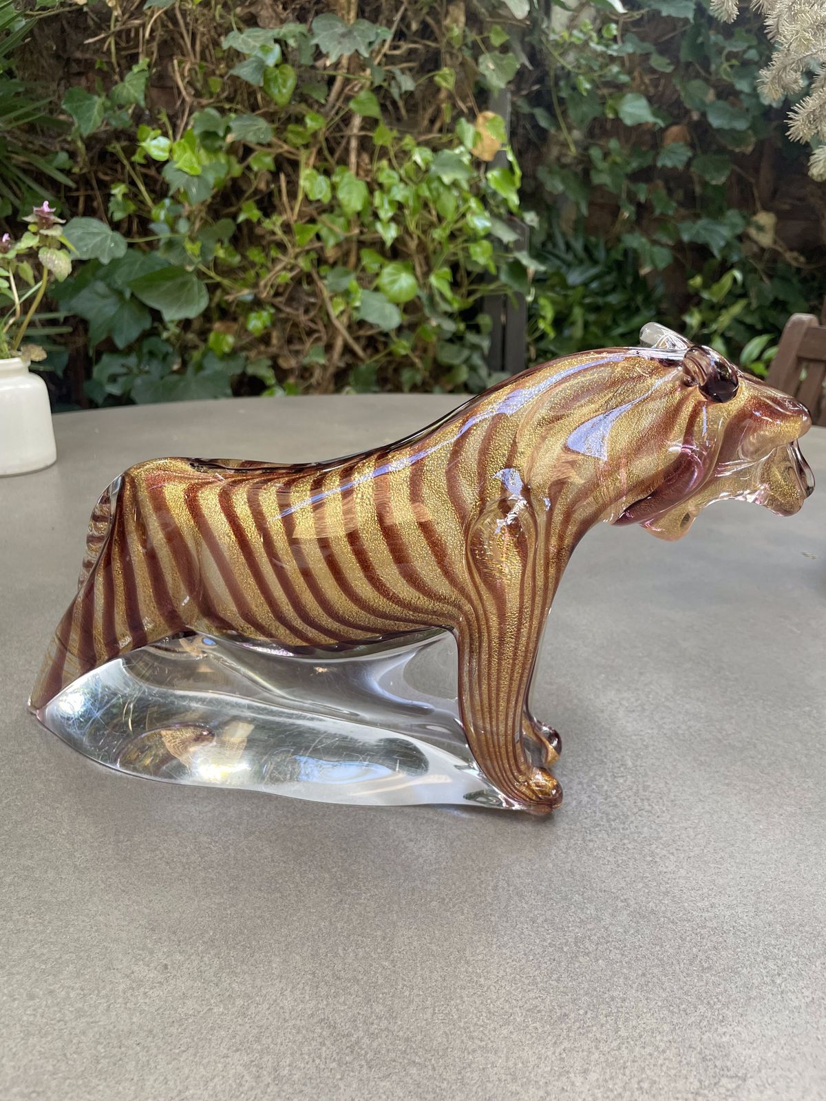 Tiger Glass And Crystal Statuette, By Marcolin Art Crystal