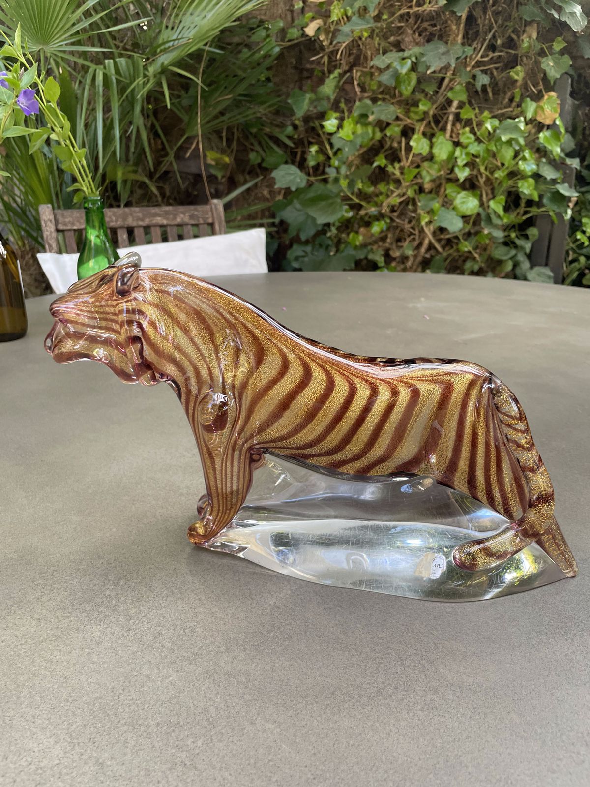 Tiger Glass And Crystal Statuette, By Marcolin Art Crystal photo vintage
