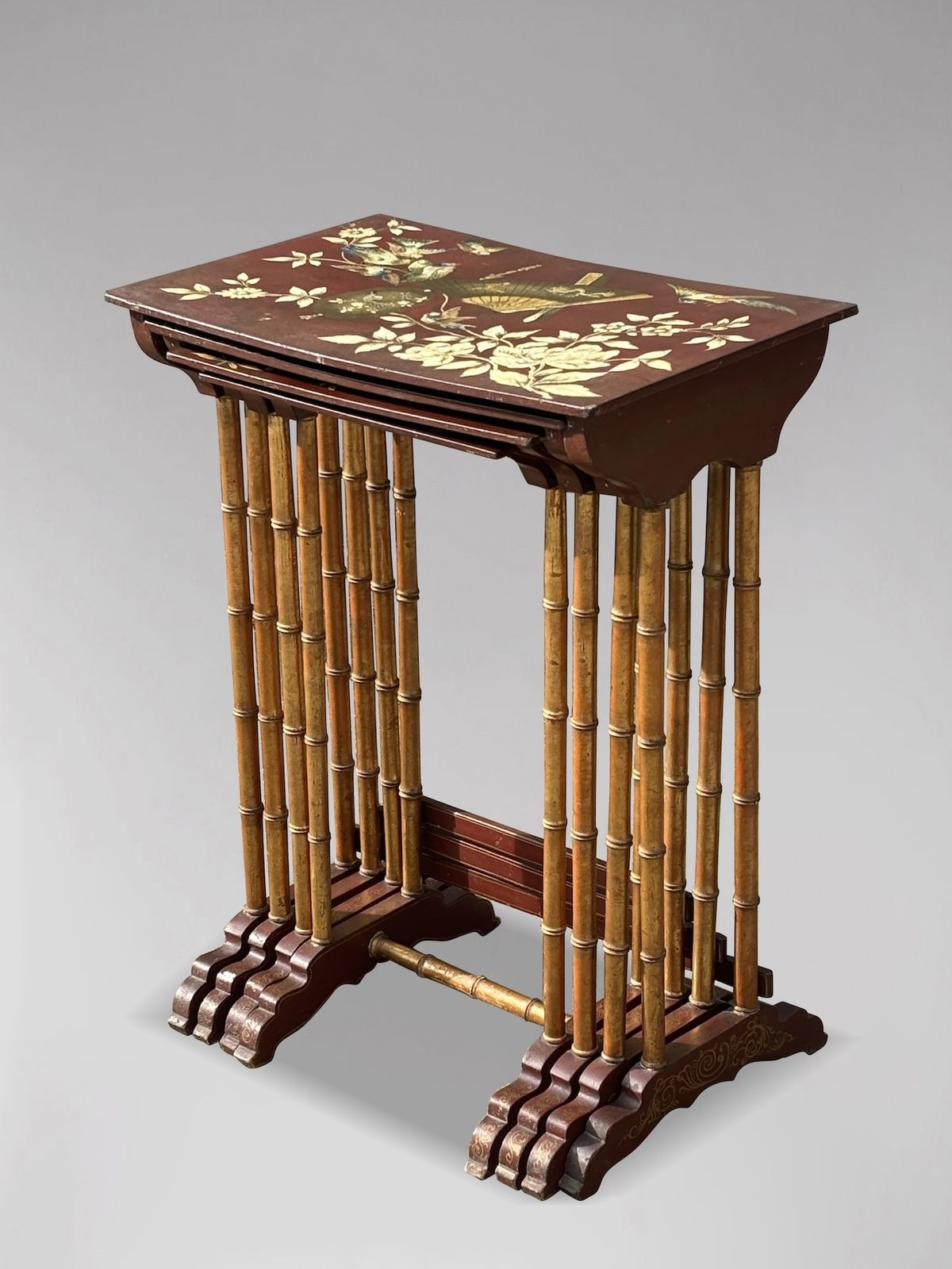 19th Century French Nest Of 4 Stacking Floral Painted Tables photo for sale