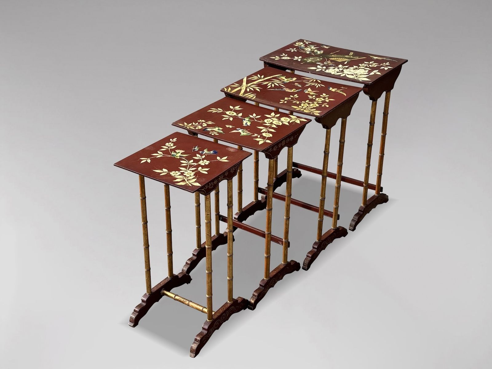 19th Century French Nest Of 4 Stacking Floral Painted Tables photo 2100.0