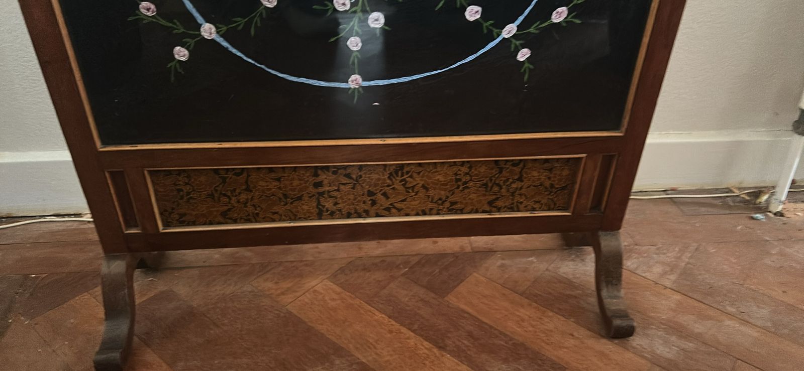 A Mahogany Antique Fire Screen With An Embroidered Panel photo furniture