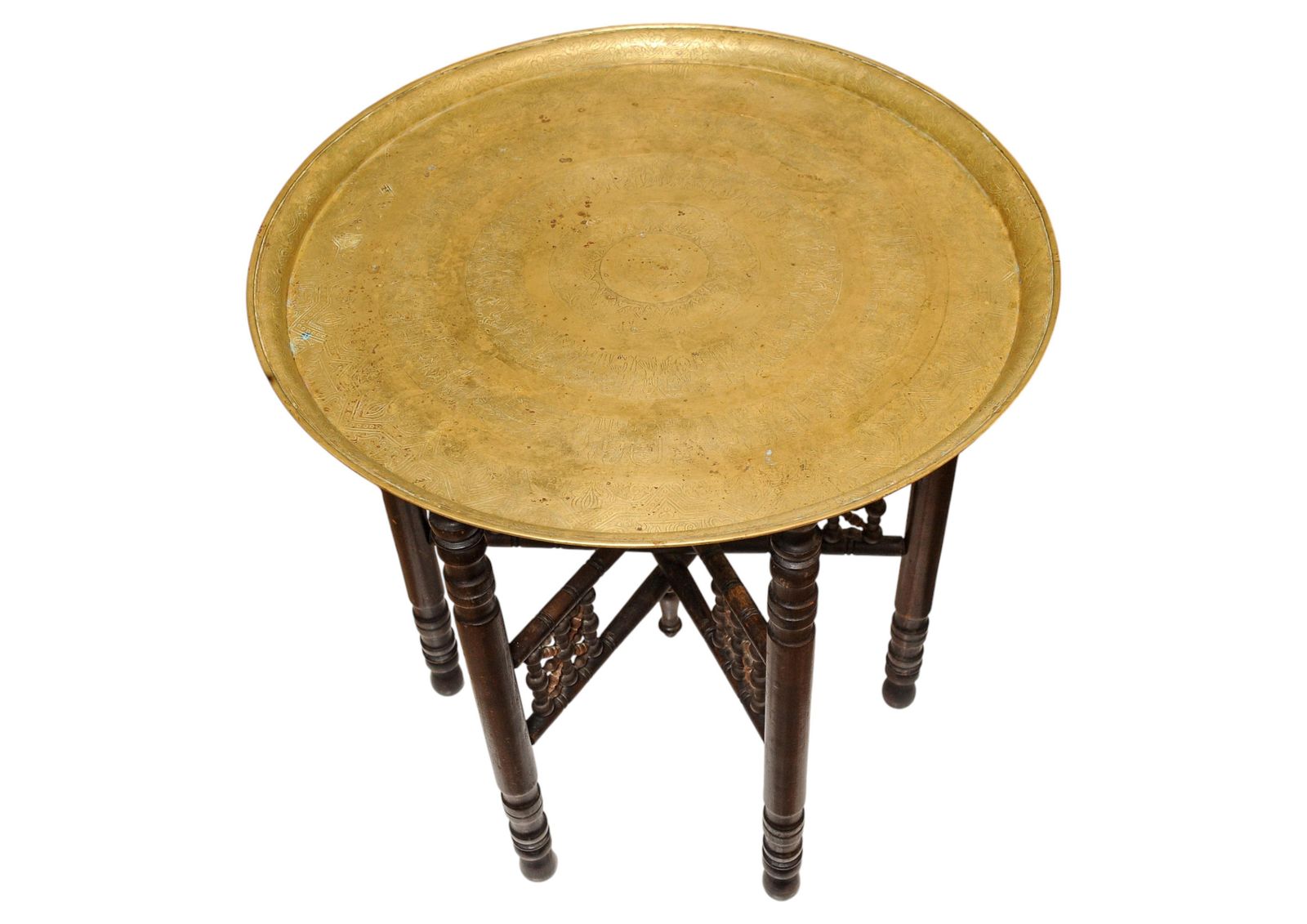 A Traditional Liberty Of London Style Hand Crafted Middle Eastern Folding Tea Table With Removable Brass Circular Top photo Furniture