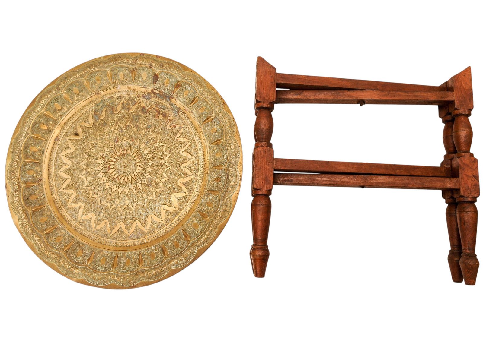 Handcrafted Liberty Of London Folding Tea Table With Removable Brass Top 1900s photo vintage