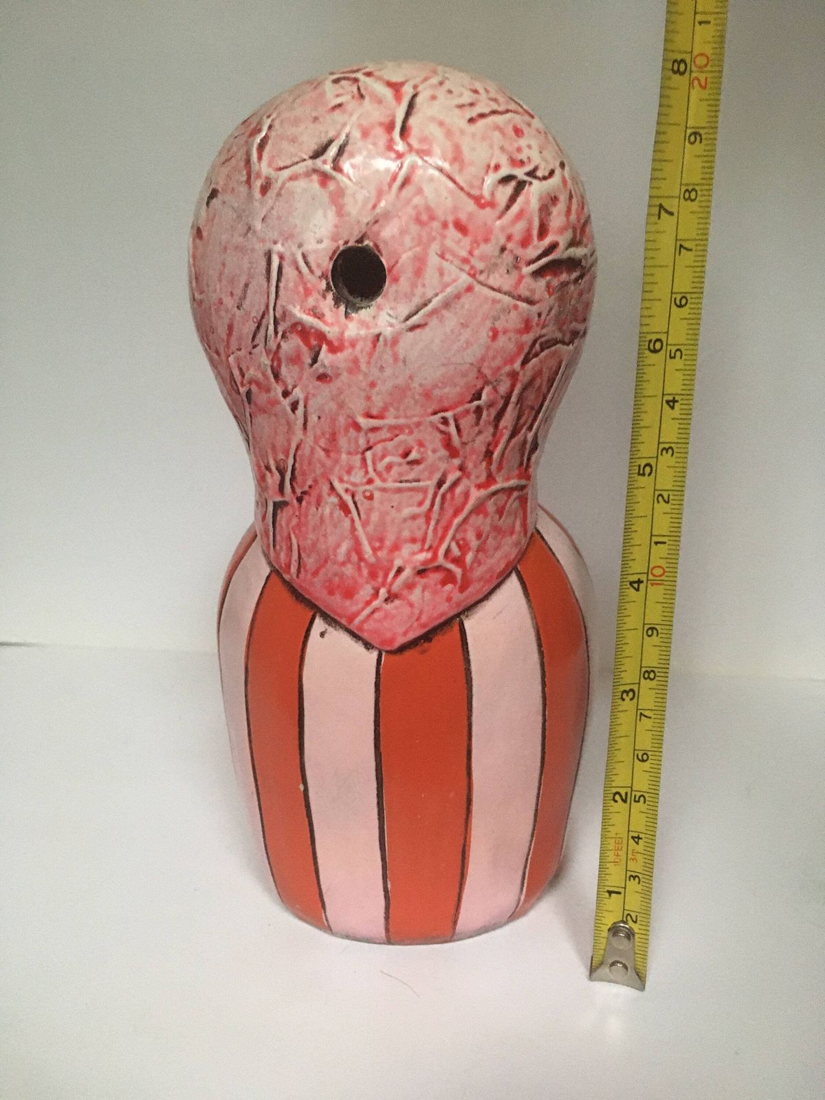 Paper Mache Wall Pocket Pen Holder. Folk Art Storage. Hand Painted Gemma Taccogna Style Storage Vase Red White Dress. photo furniture