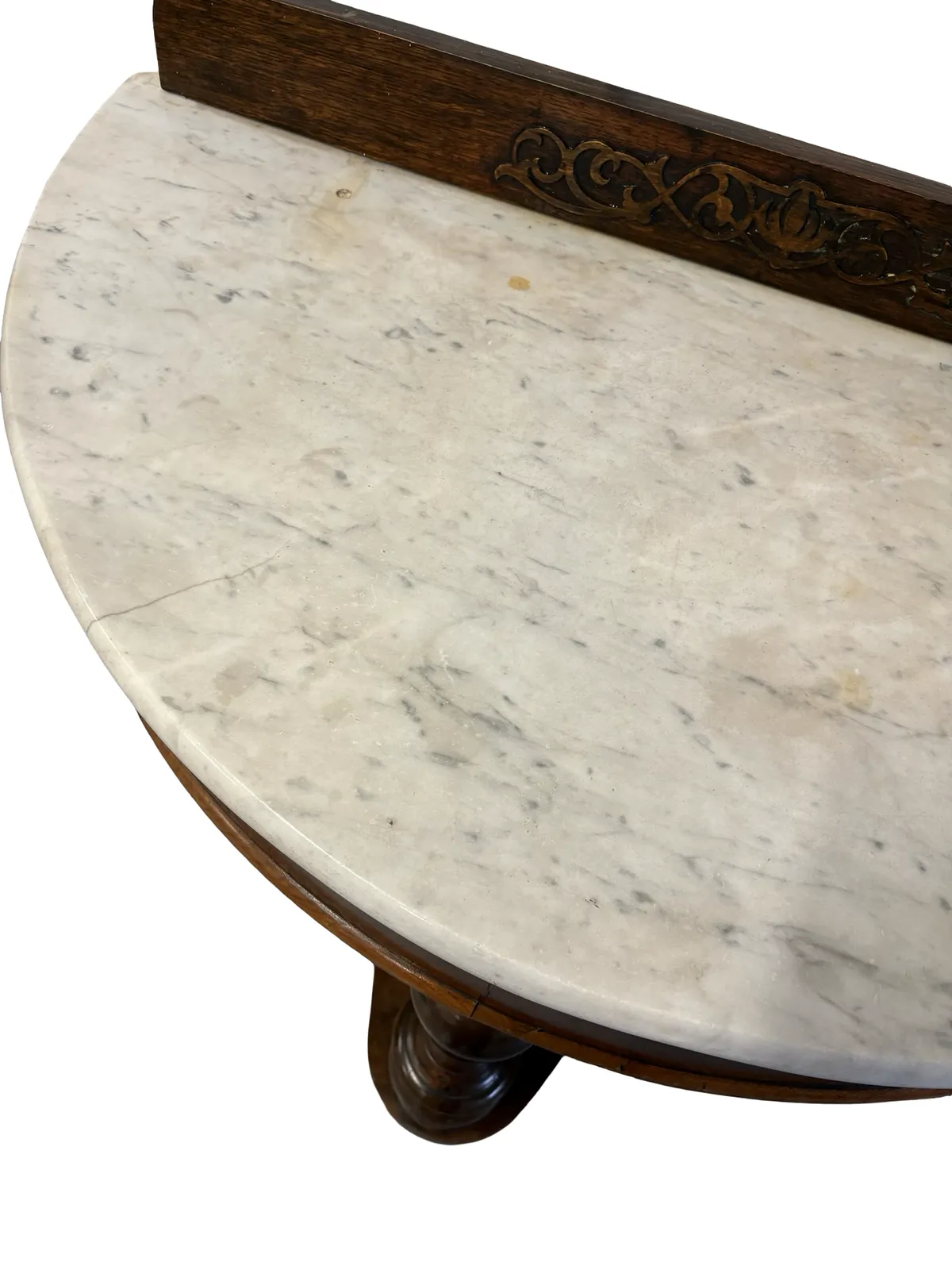 Beautiful Victorian Mahogany Marble Topped Demi Lune Table Console photo for sale