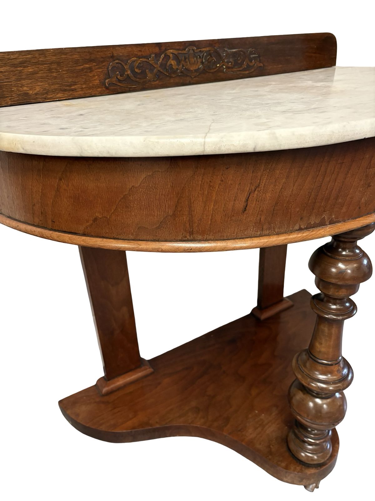 Beautiful Victorian Mahogany Marble Topped Demi Lune Table Console photo vinterior