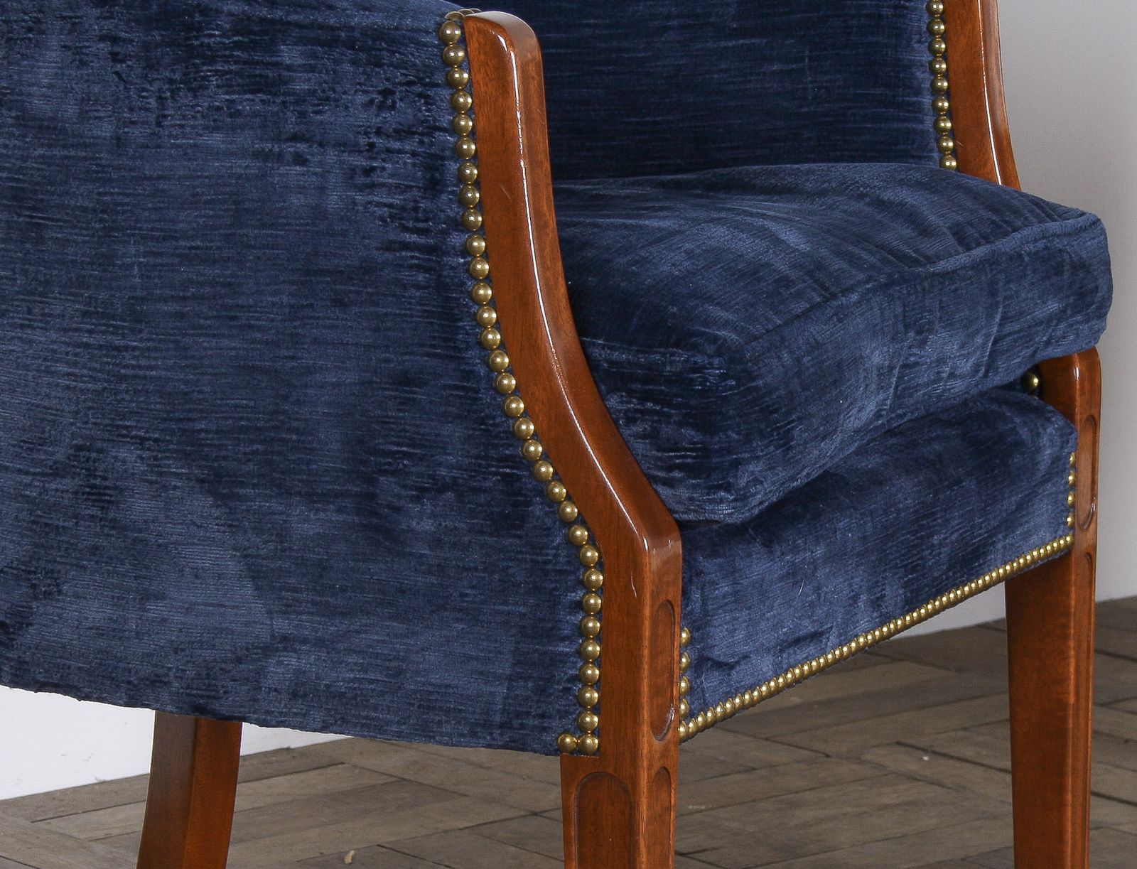 A Pair Of Arthur Brett Tub Chairs In Navy Blue 1980s – Fine English Furniture photo 1895.0