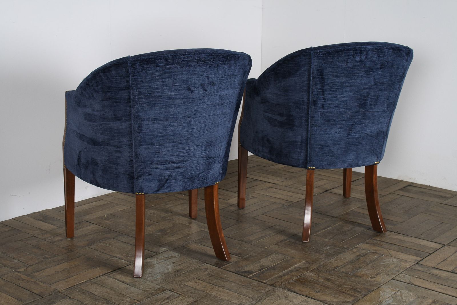 A Pair Of Arthur Brett Tub Chairs In Navy Blue 1980s – Fine English Furniture photo vintage