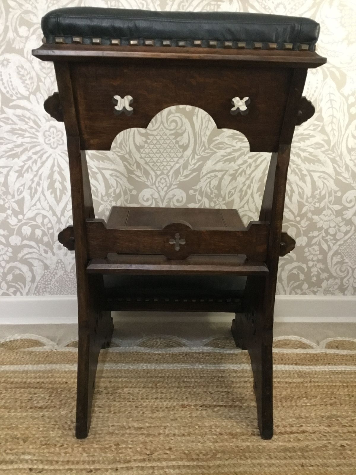 Furniture 19th Century Gothic Oak Prayer Chair With Folding Seat photo