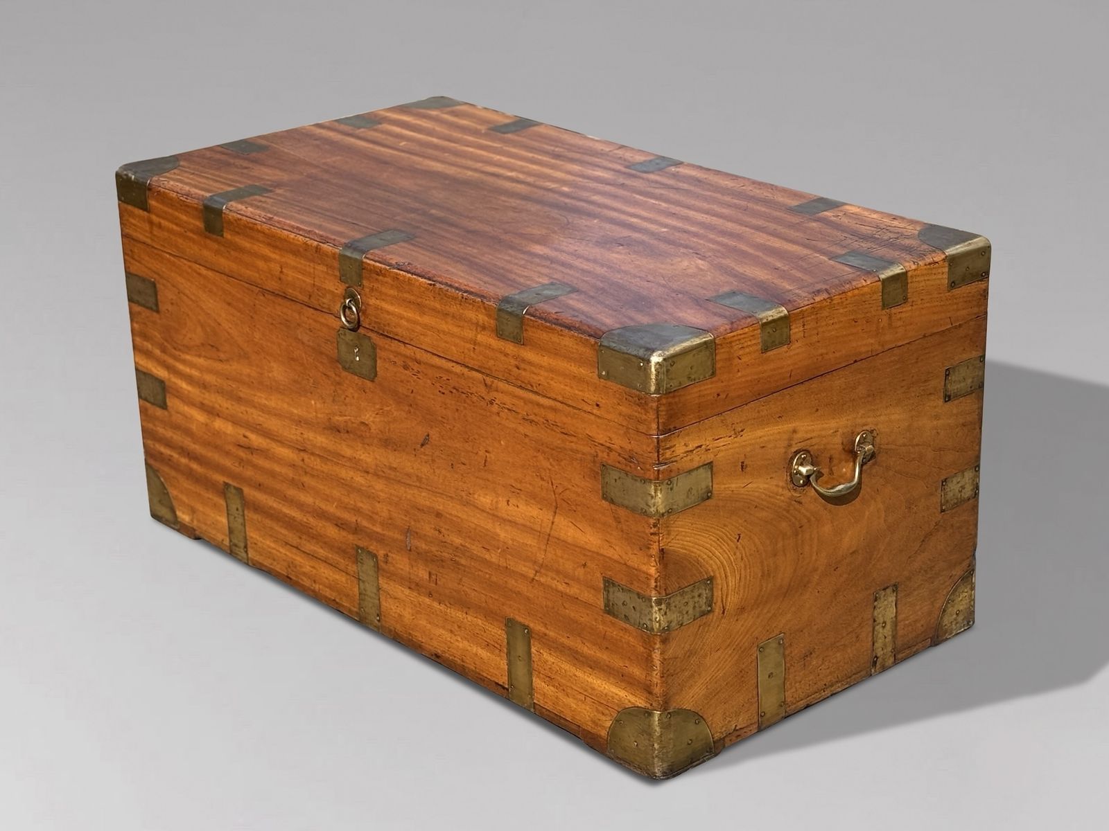 Large 19th Century Camphor Wood Brass Bound Travelling Trunk