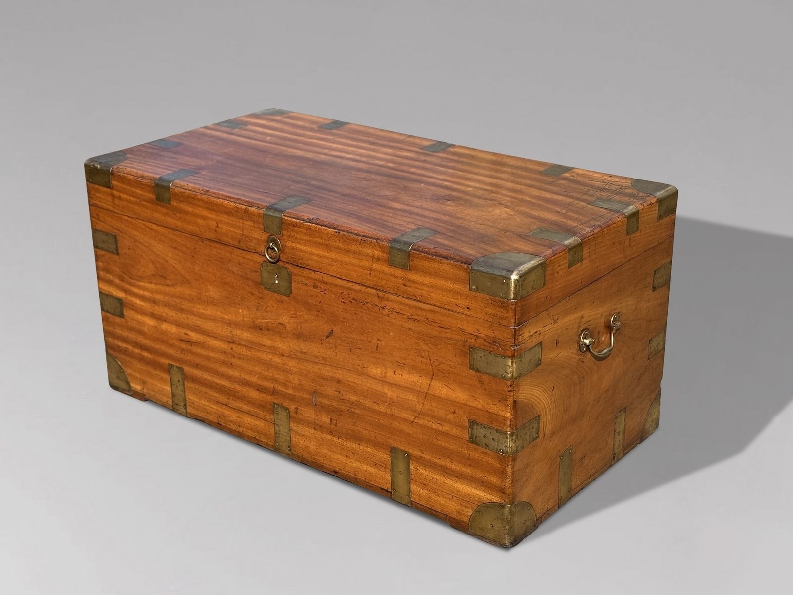 Large 19th Century Camphor Wood Brass Bound Travelling Trunk photo vintage