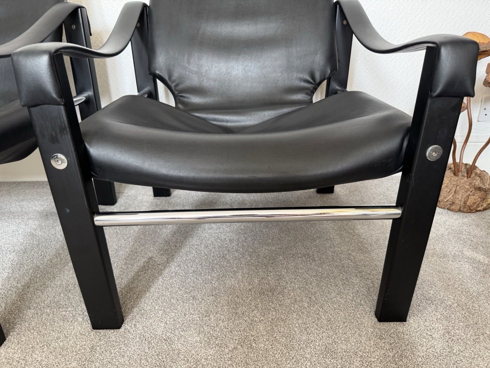 Arkana Safari Chairs By Maurice Burke. Black & Chrome. Pair Of Chairs. photo furniture