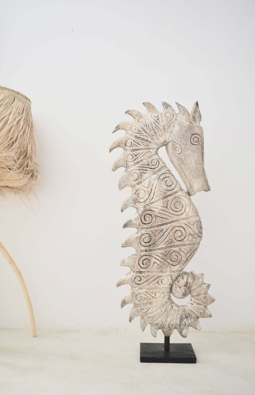 Sea Horse Huge White Wood Sculpture With Iron Stand photo 1096.0
