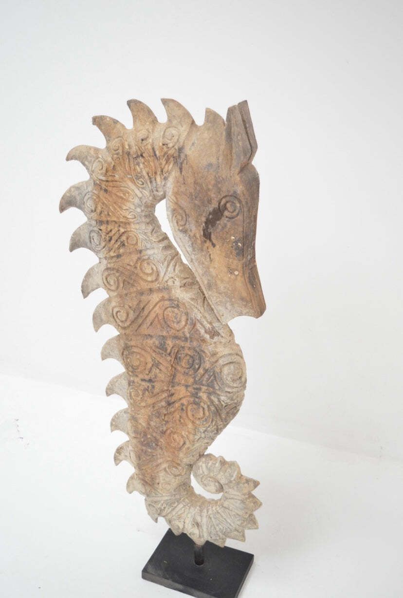 Sea Horse Huge Wood Sculpture With Iron Stand photo for sale