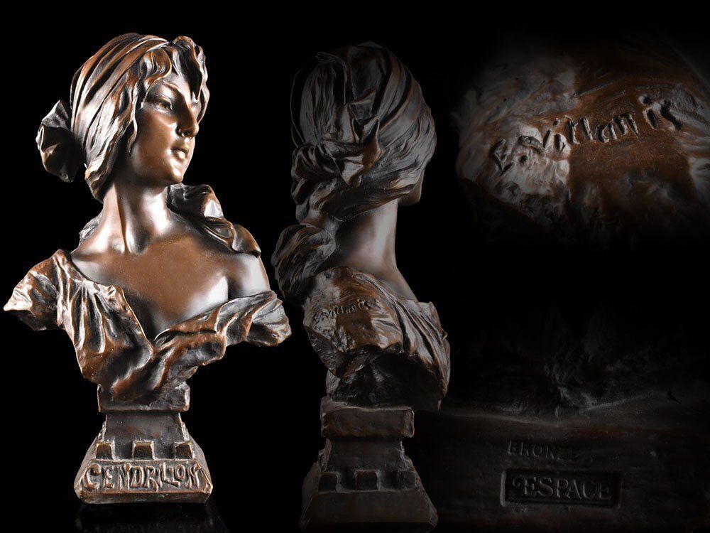photo furniture French Antique (Earlt 20thc) Bronze Bust Of Cinderella, Emmanuel Villanis