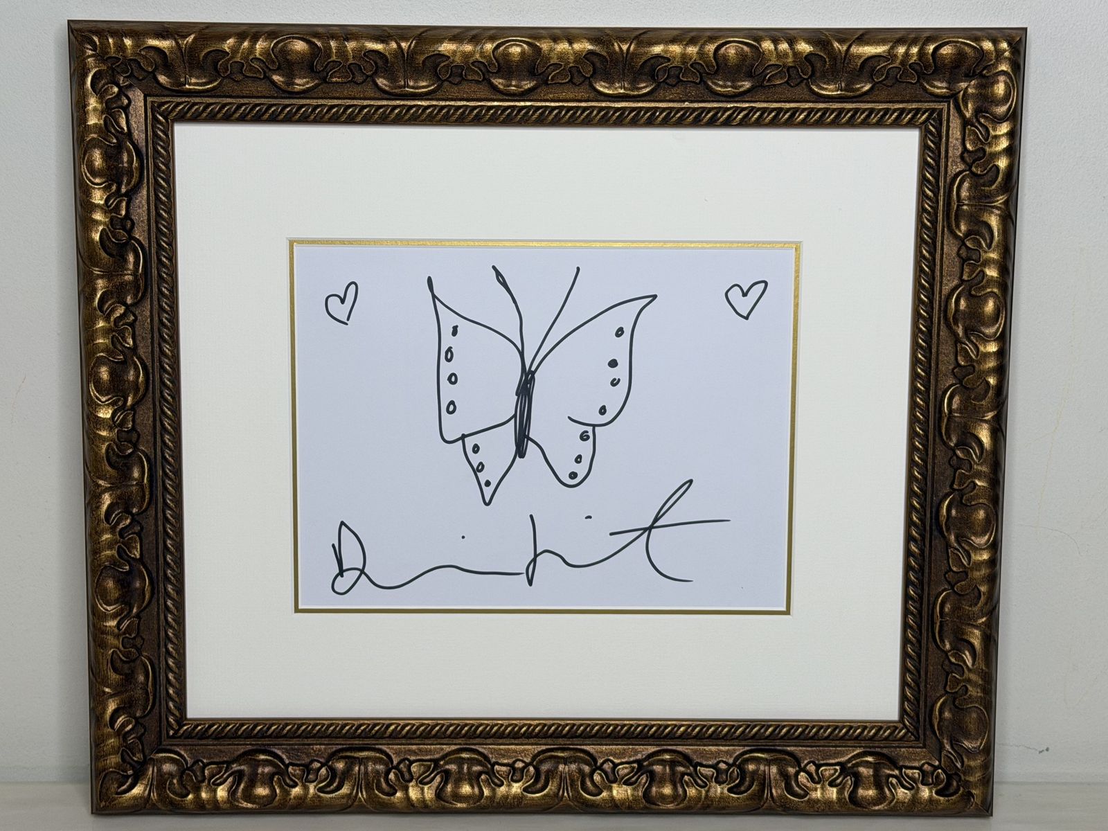 Damien Hirst Butterfly Drawing With Hearts – Signed Original Ink On Paper, Framed photo furniture