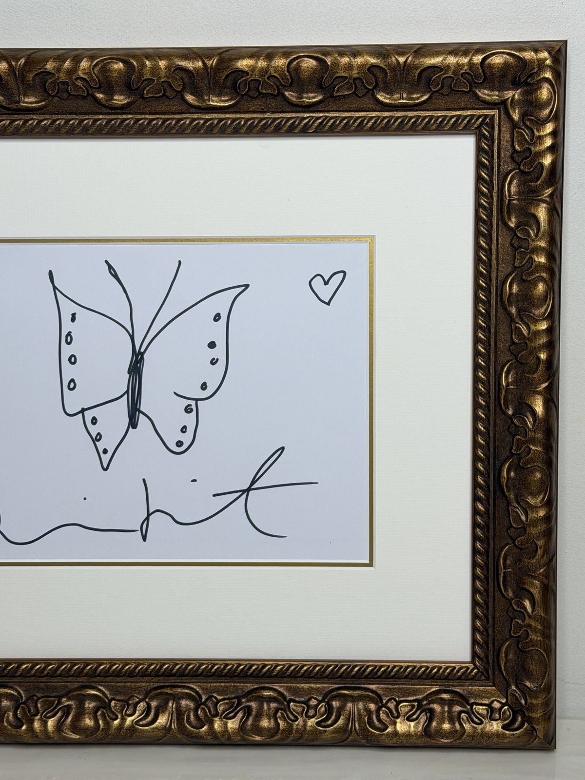 Damien Hirst Butterfly Drawing With Hearts – Signed Original Ink On Paper, Framed photo Art