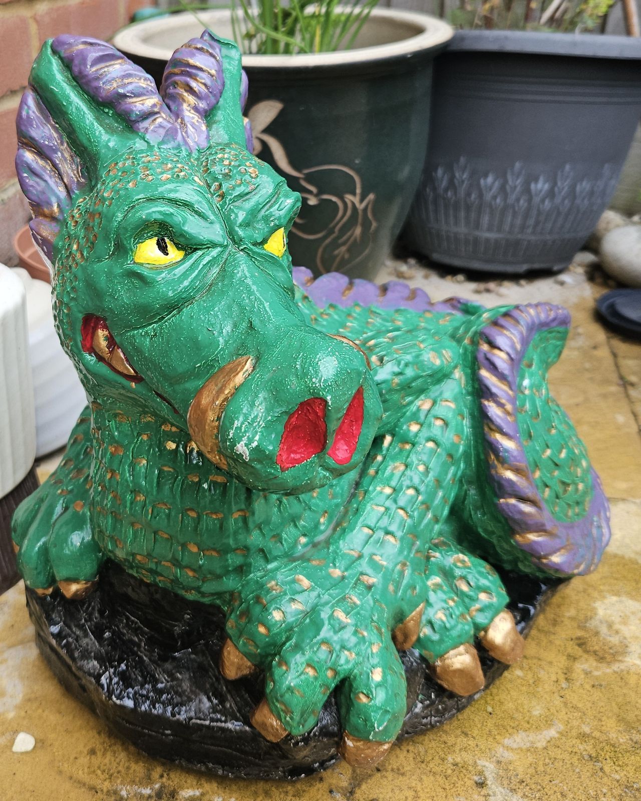 Dragon Concrete Garden Ornamental Statue Hand Painted Heavy Stone photo for sale