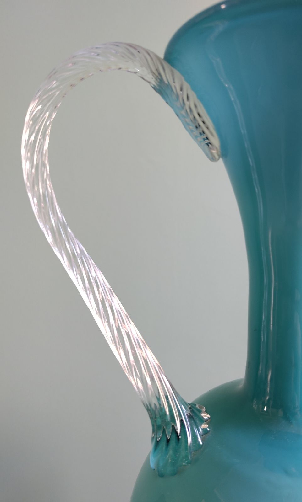 Museum Grade Jugendstil ‘Petrol’ Cased Glass Amphora (C. 1900) Luminous Deep Blue Over Opaline | Hand Blown 32.5cm Sculptural Form | Twisted Clear Handles | Four Generation Provenance photo vinterior