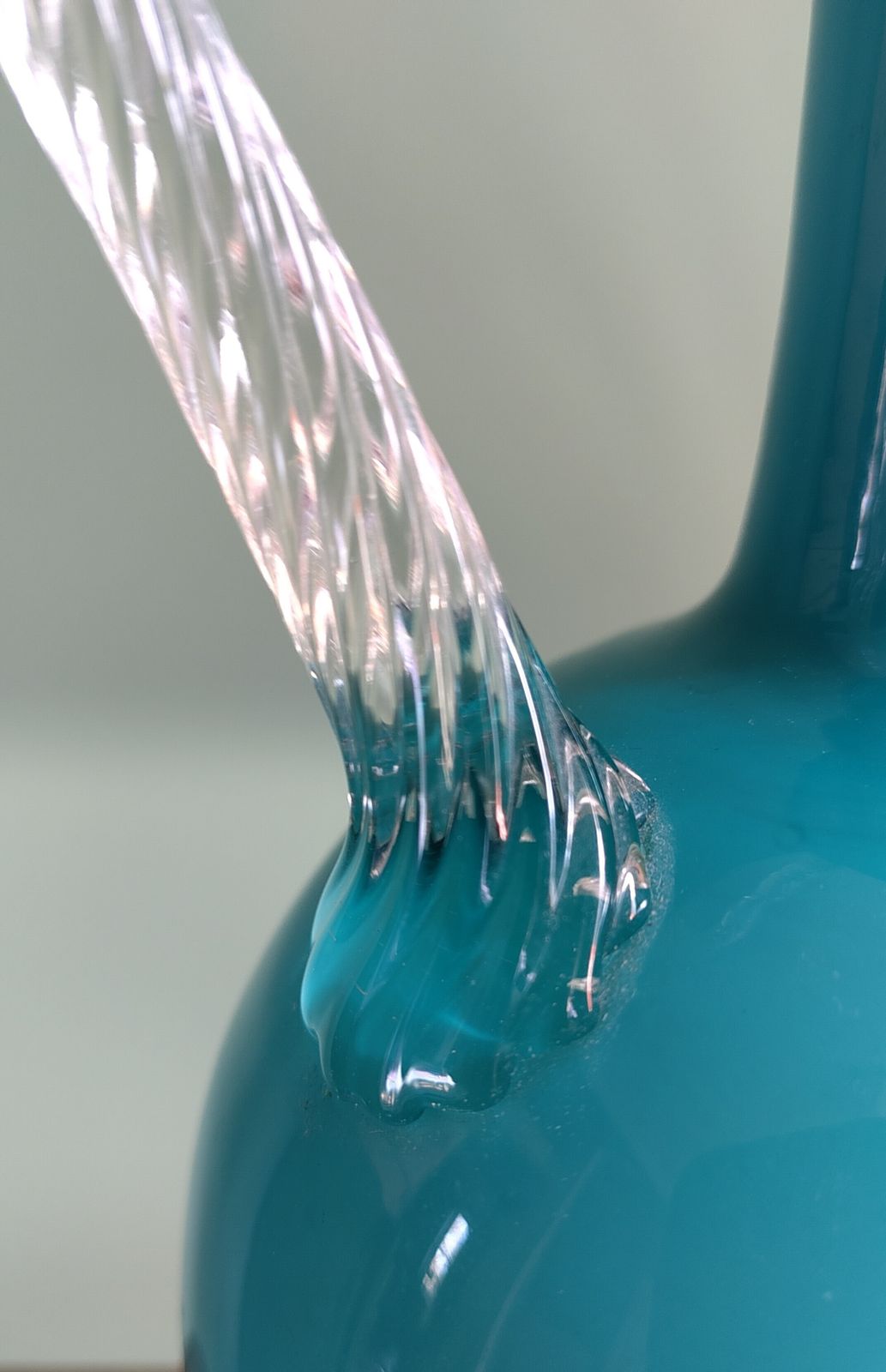 3995.0 Museum Grade Jugendstil ‘Petrol’ Cased Glass Amphora (C. 1900) Luminous Deep Blue Over Opaline | Hand Blown 32.5cm Sculptural Form | Twisted Clear Handles | Four Generation Provenance photo
