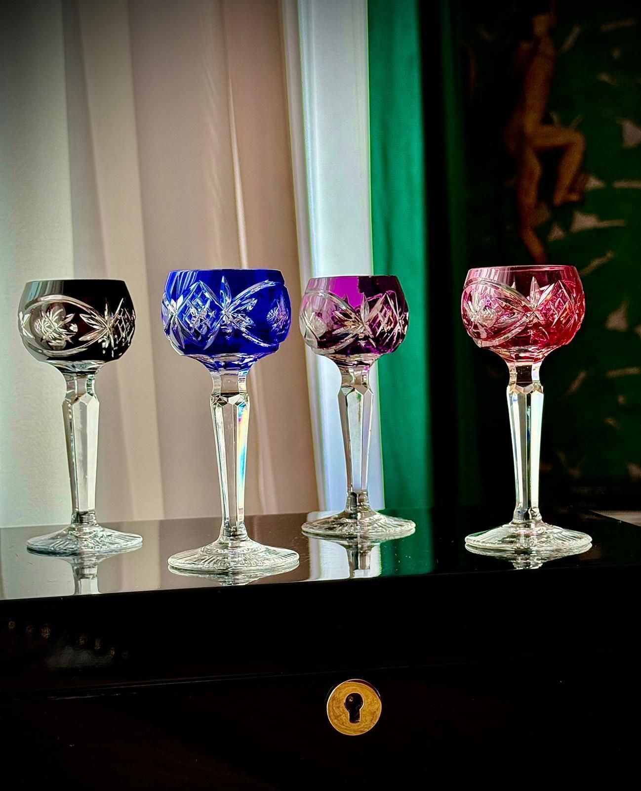 95.0 Nachtmann Traube Coloured Crystal Liqueur Glasses, Set Of 4, Bohemian Cut To Clear photo
