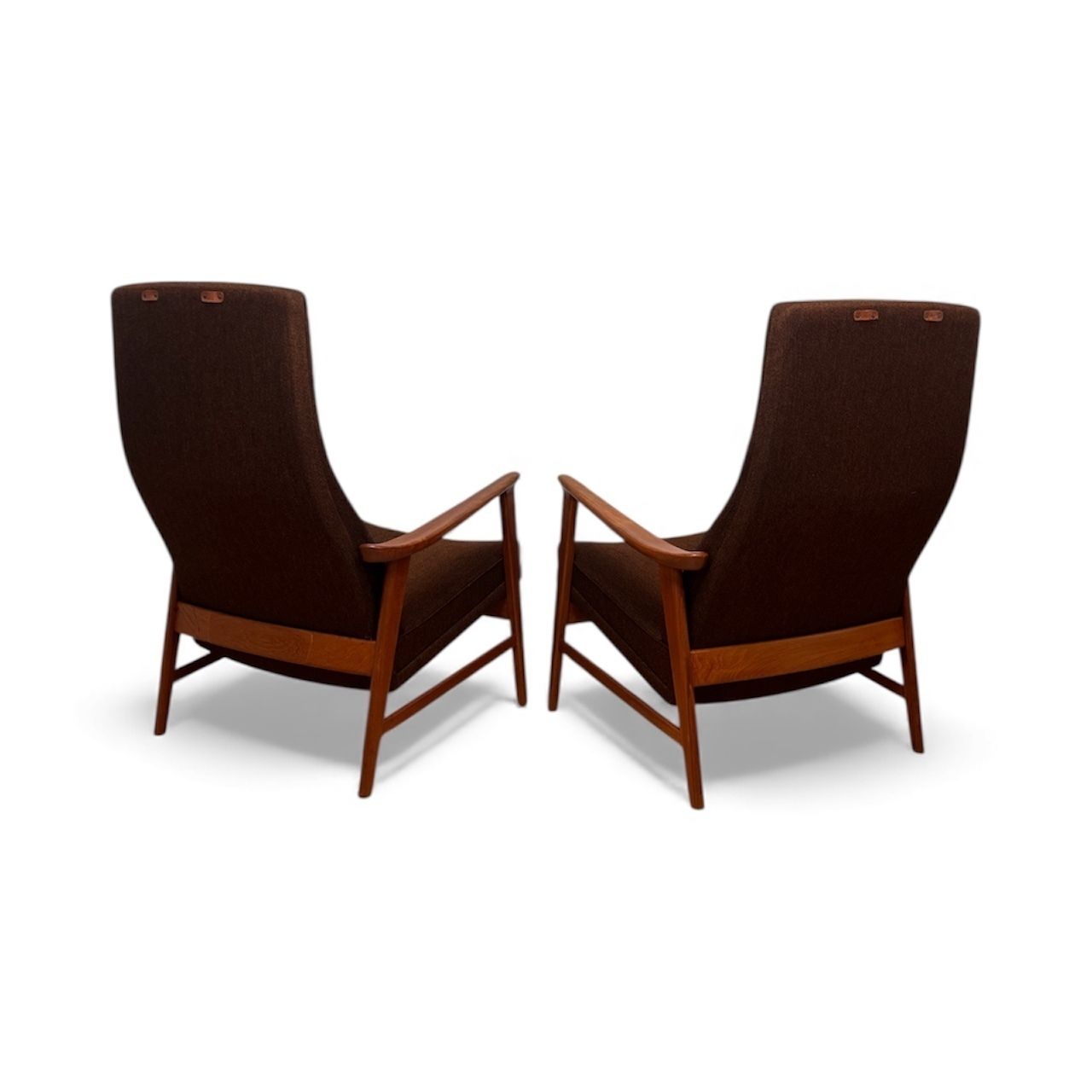 Pair Of Mid Century Folke Ohlsson “Duxiesta” Adjustable Teak Lounge Chairs In Brown Wool, Dux Sweden, 1960s photo Furniture
