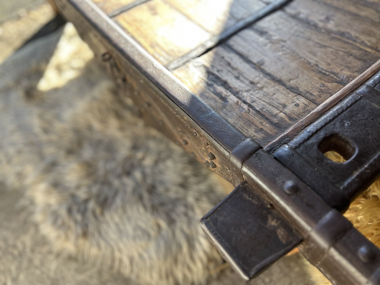 Antique Tibetan Ox Cart Wood And Metal Coffee Table photo vintage