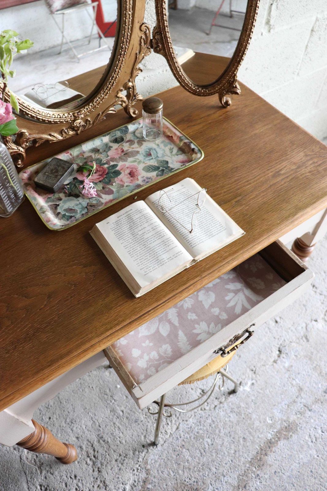 photo for sale Part Painted Pine And Oak Washstand, Dressing Table Or Desk In Stone Rosie