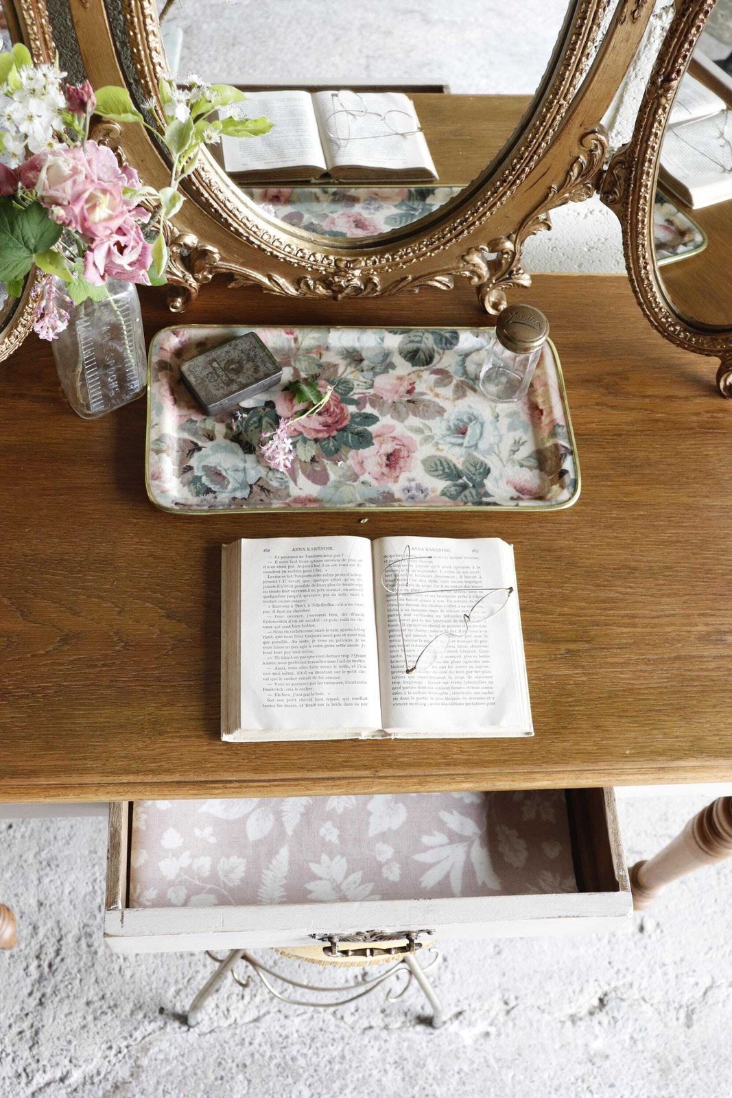 Furniture Part Painted Pine And Oak Washstand, Dressing Table Or Desk In Stone Rosie photo