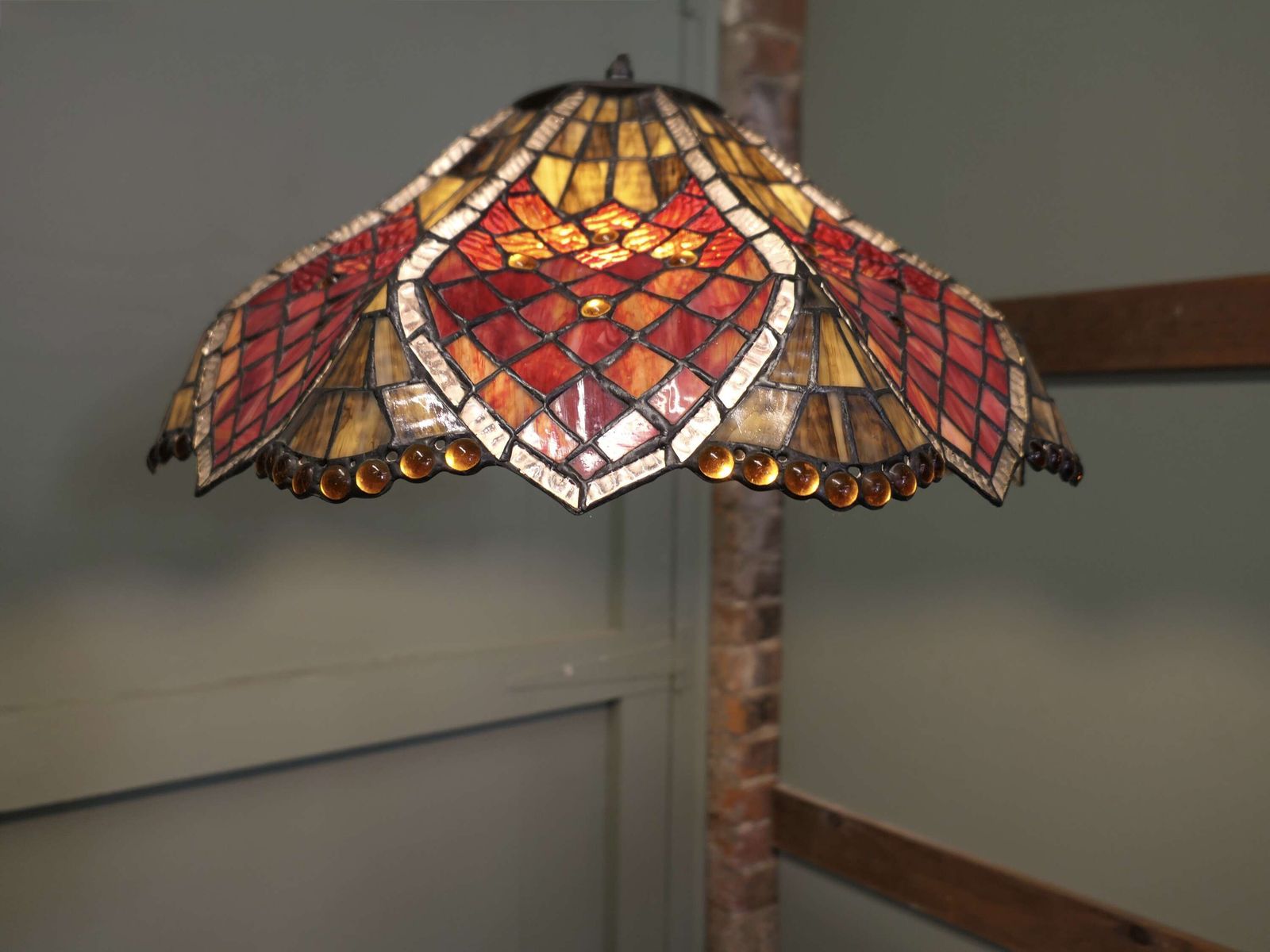 A Mid Century Tiffany Style Arts And Crafts Lampshade A Lovely Large Lampshade photo for sale