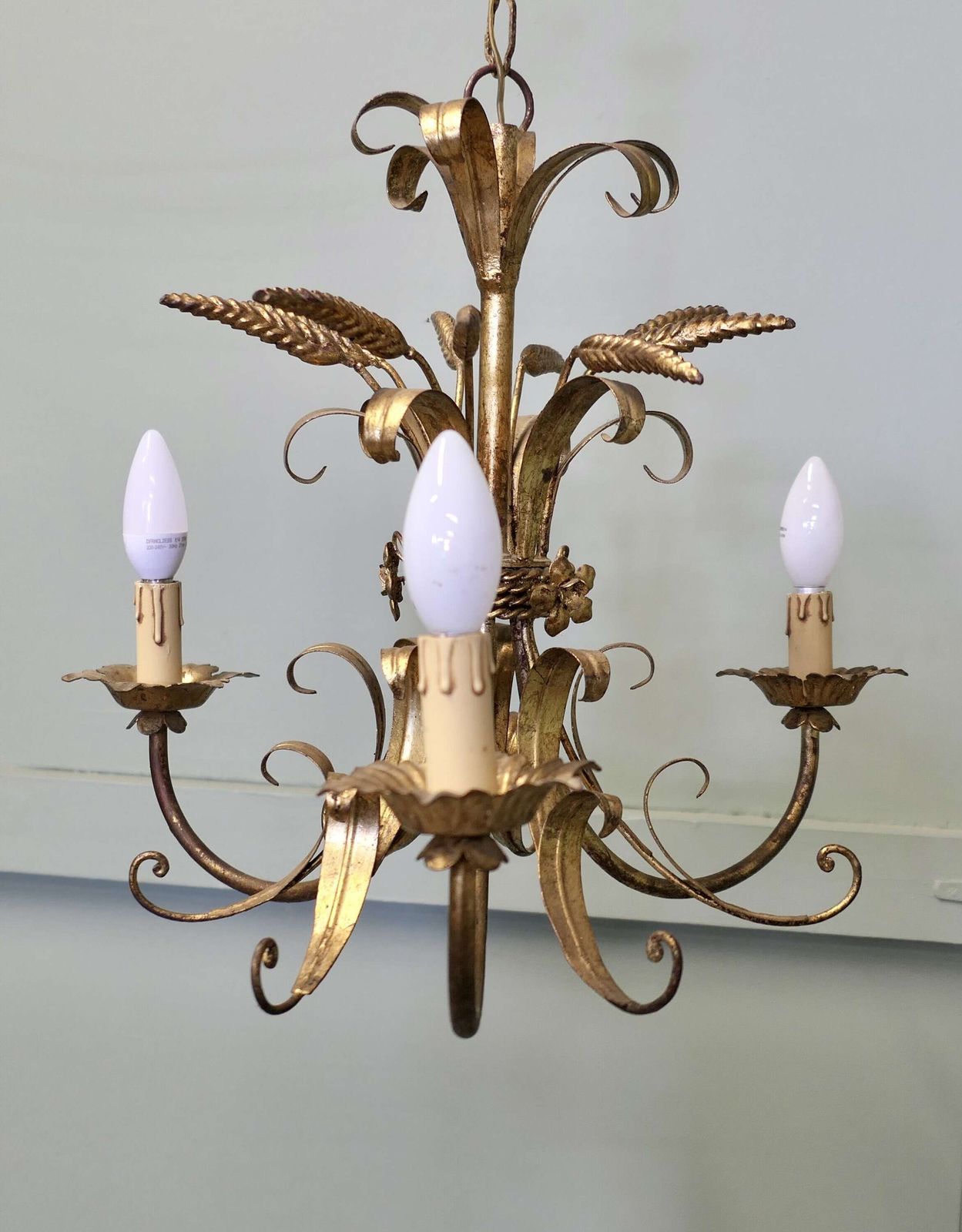 French Toleware Gilded Chandelier This Is A Very Pretty 3 Branch Harvest Light photo vinterior