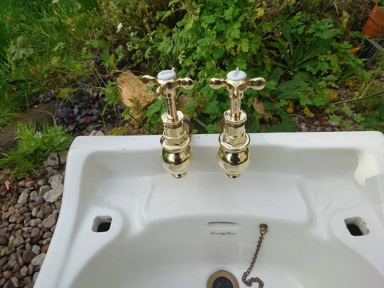 Victorian Brass Bath Taps: Polished Globe Faucets photo for sale