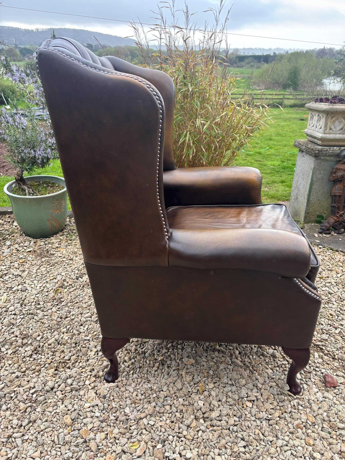 Chesterfield Real Leather Queen Anne Wingback Chair Stunning Condition photo vinterior